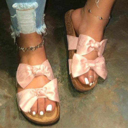 LateurGo Women's Pink 2 Straps Comfy Bow Slide Sandals