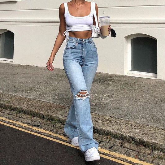 Trendy Streetwear Slim Denim Hole Ripped Jeans 