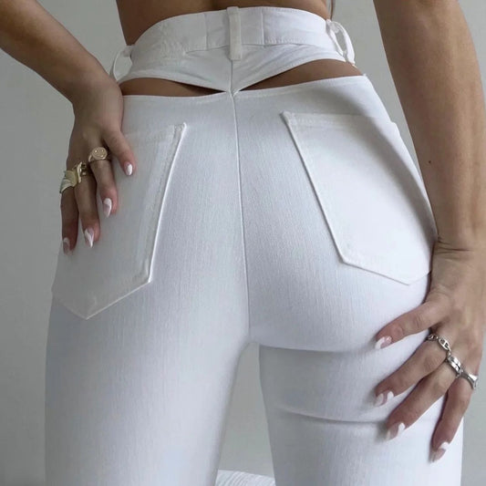 LateurGo High Waist Hollow Flare Pants Denim Jeans for Women 
