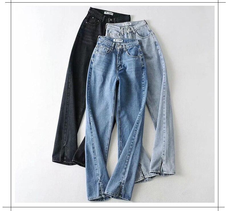LateurGo High waist split jeans with pockets for women, perfect for autumn and winter 