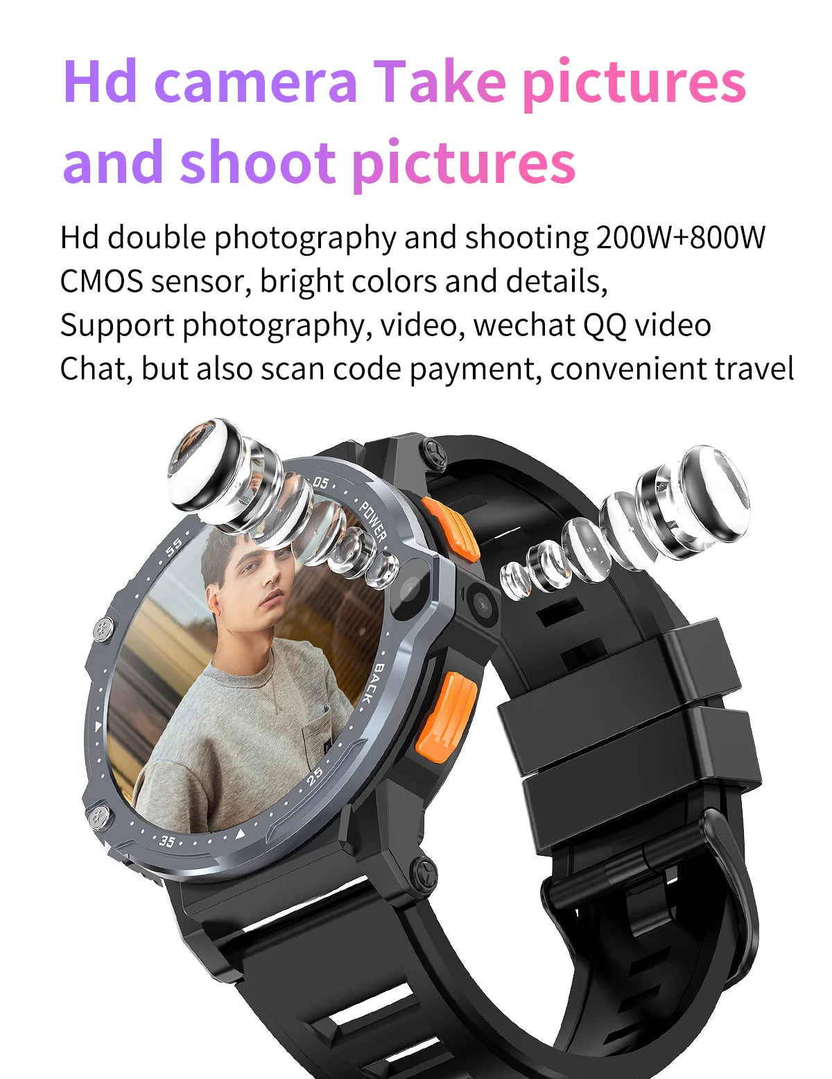 4G Android smartwatch with SIM slot, GPS, and HD camera by LateurGo