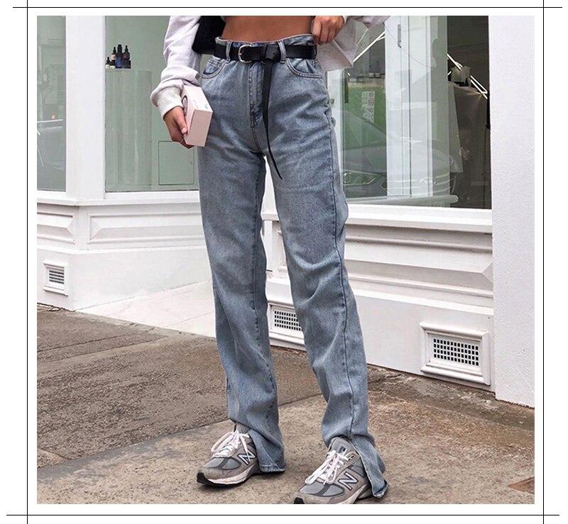 LateurGo High waist split jeans with pockets for women, perfect for autumn and winter 