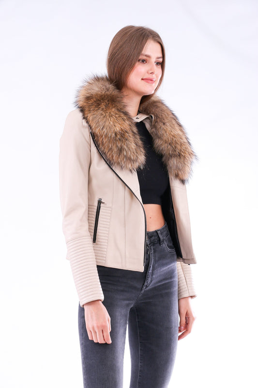 Stylish White Ravenna Leather Biker Jacket | LateurGo