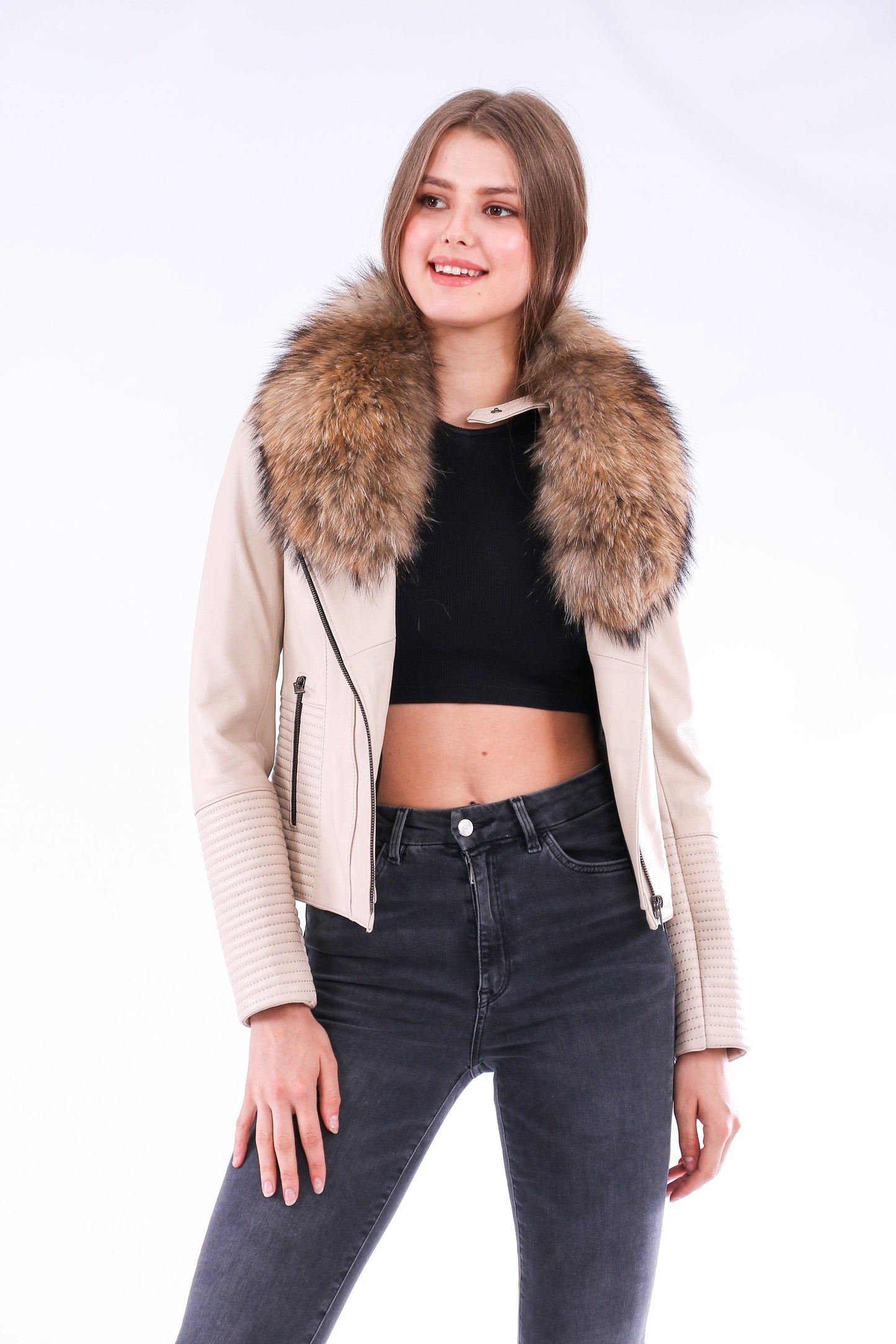 Stylish White Ravenna Leather Biker Jacket | LateurGo