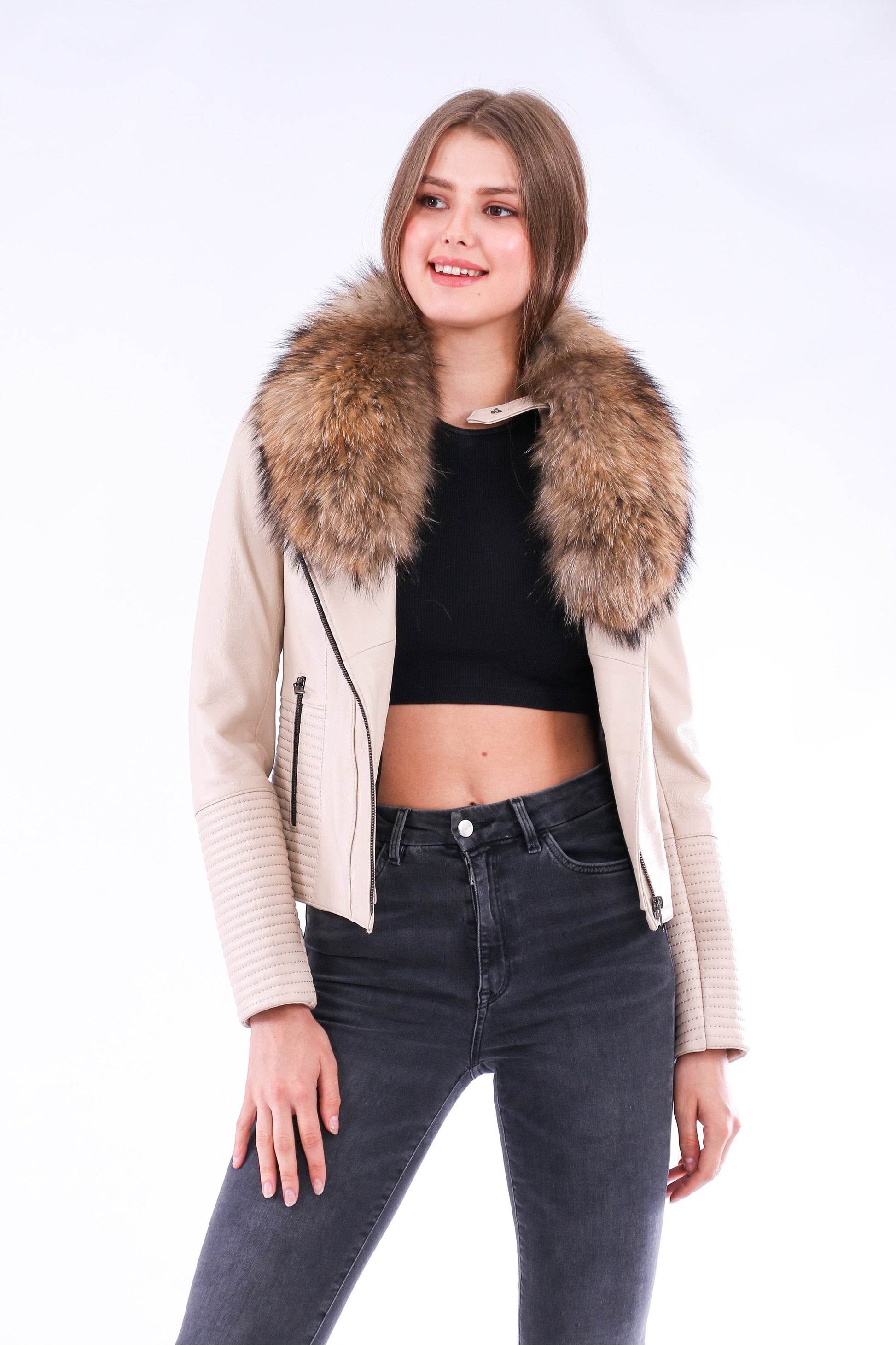 Stylish White Ravenna Leather Biker Jacket | LateurGo
