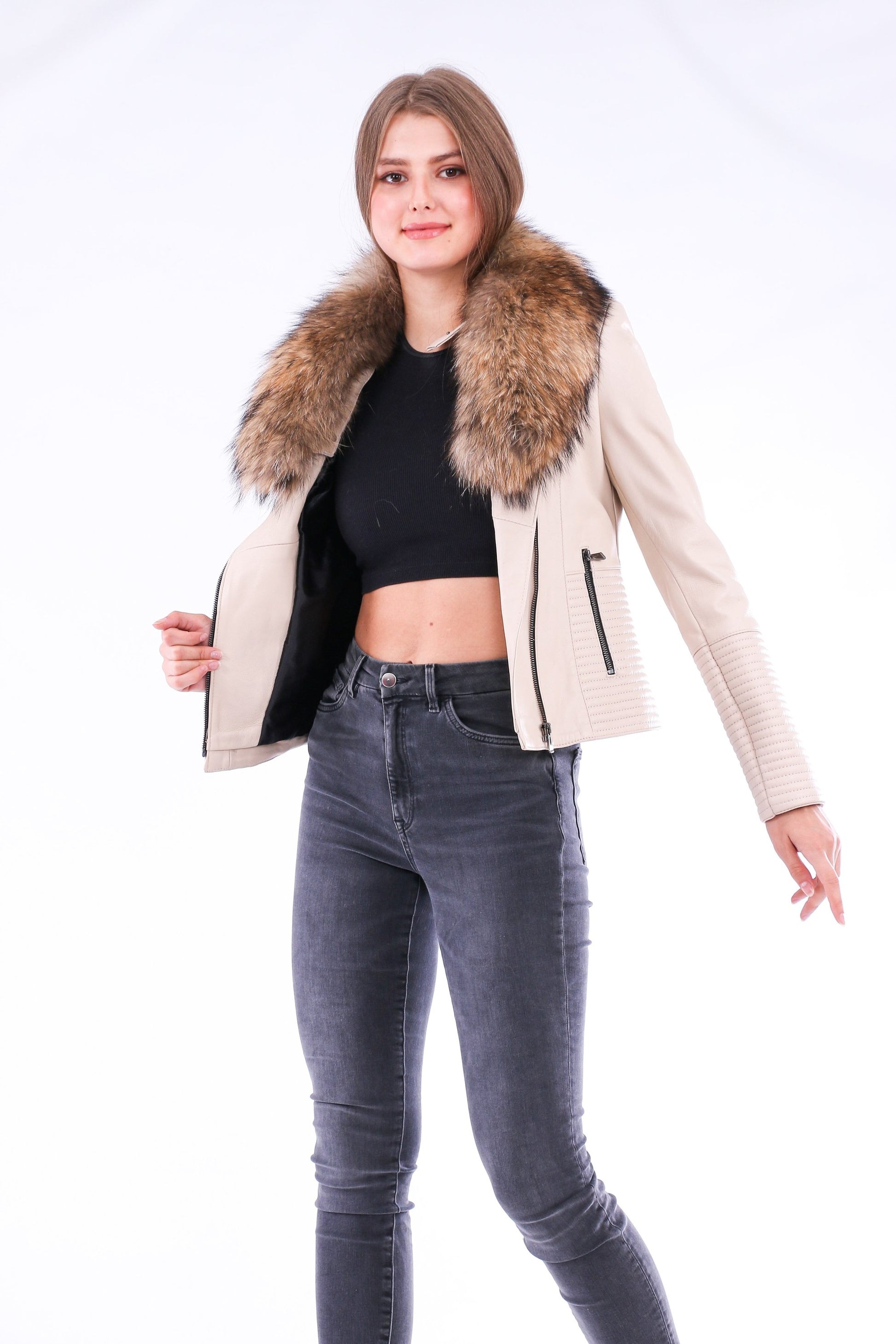 Stylish White Ravenna Leather Biker Jacket | LateurGo