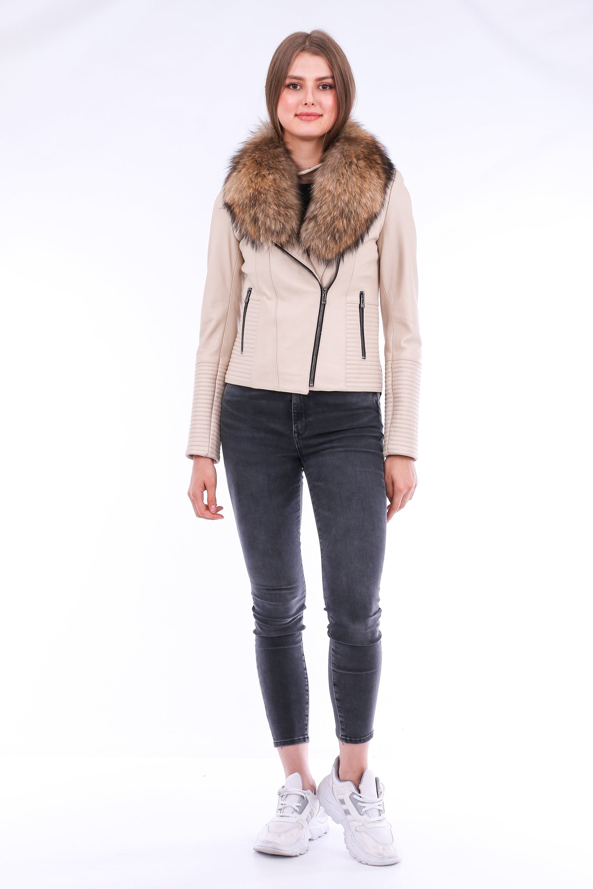 Stylish White Ravenna Leather Biker Jacket | LateurGo