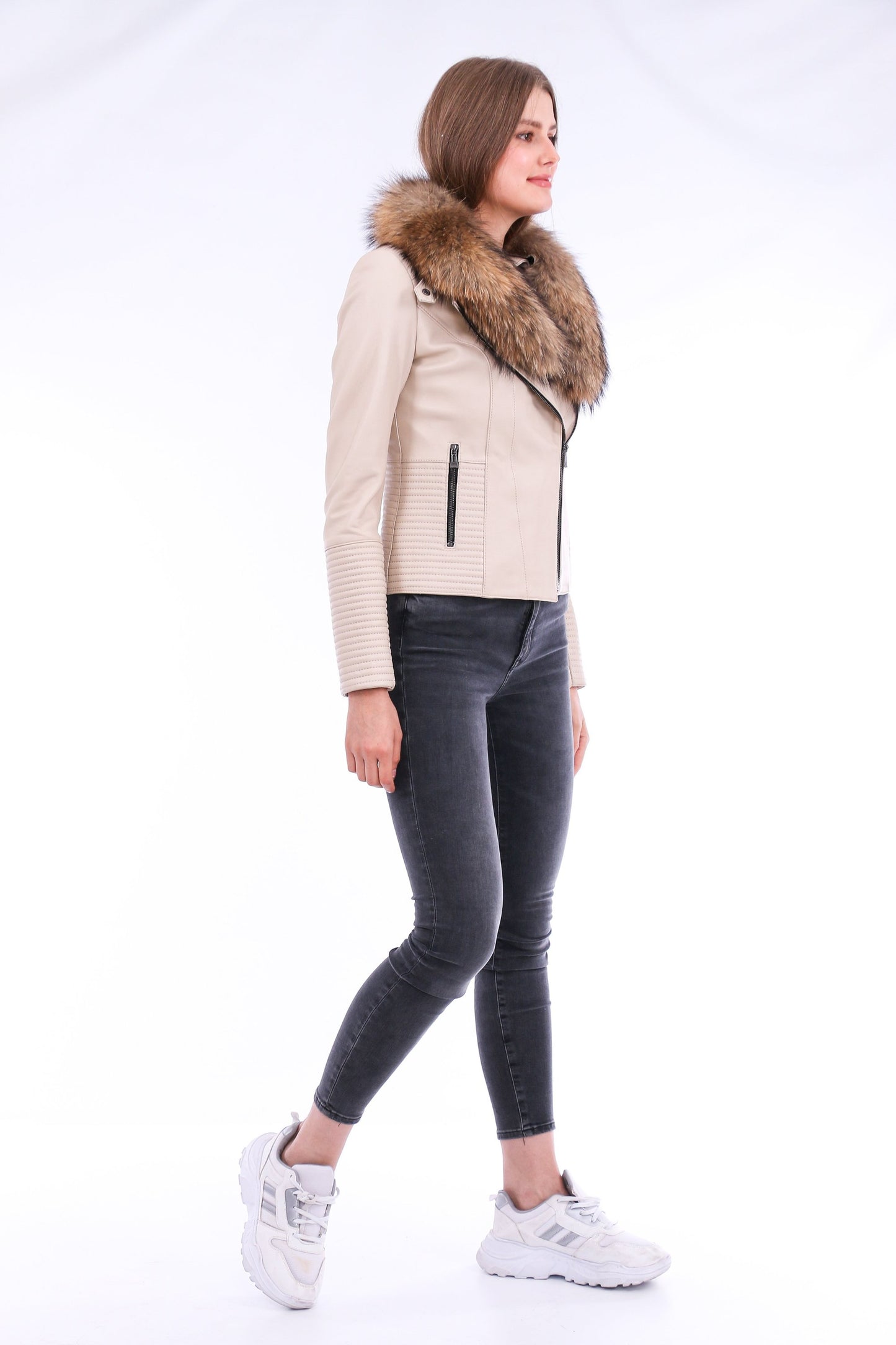 Stylish White Ravenna Leather Biker Jacket | LateurGo