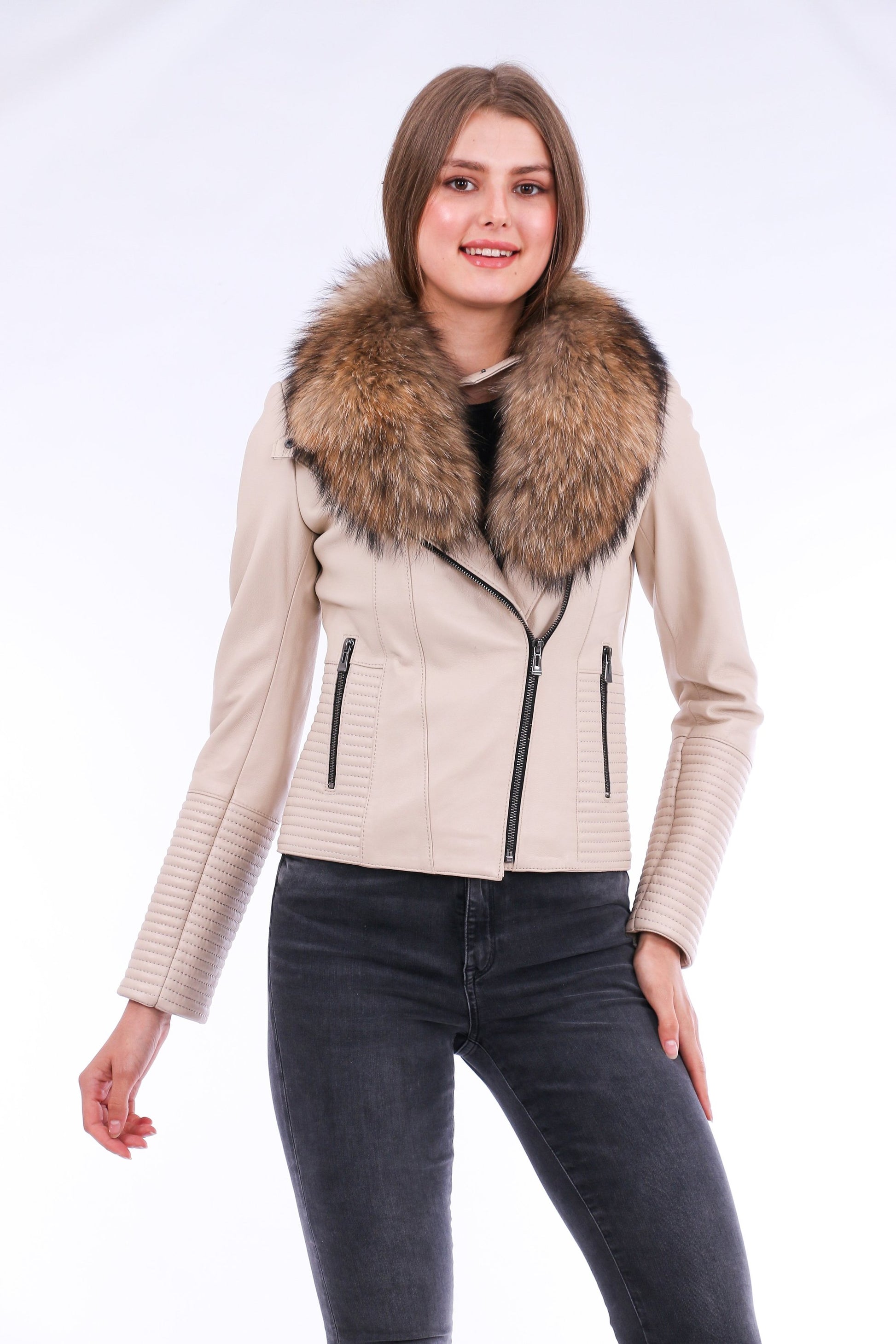 Stylish White Ravenna Leather Biker Jacket | LateurGo