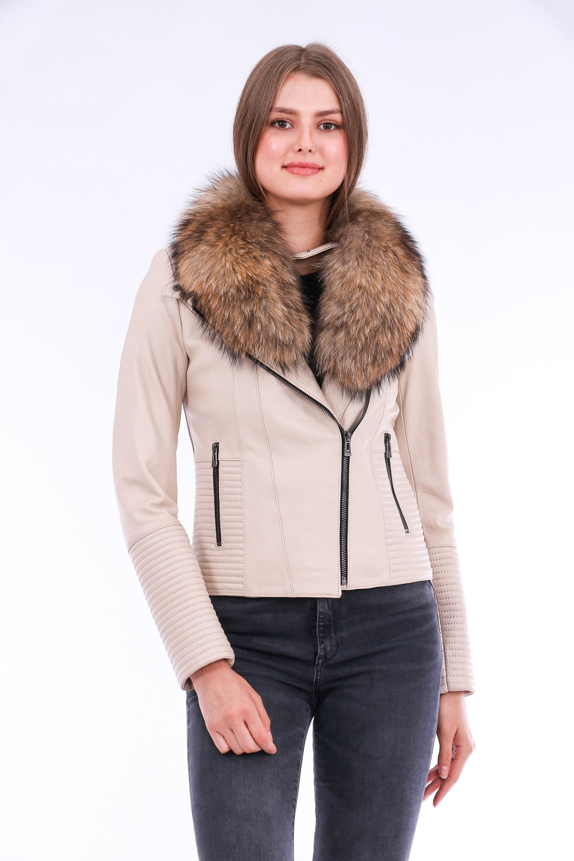 Stylish White Ravenna Leather Biker Jacket | LateurGo