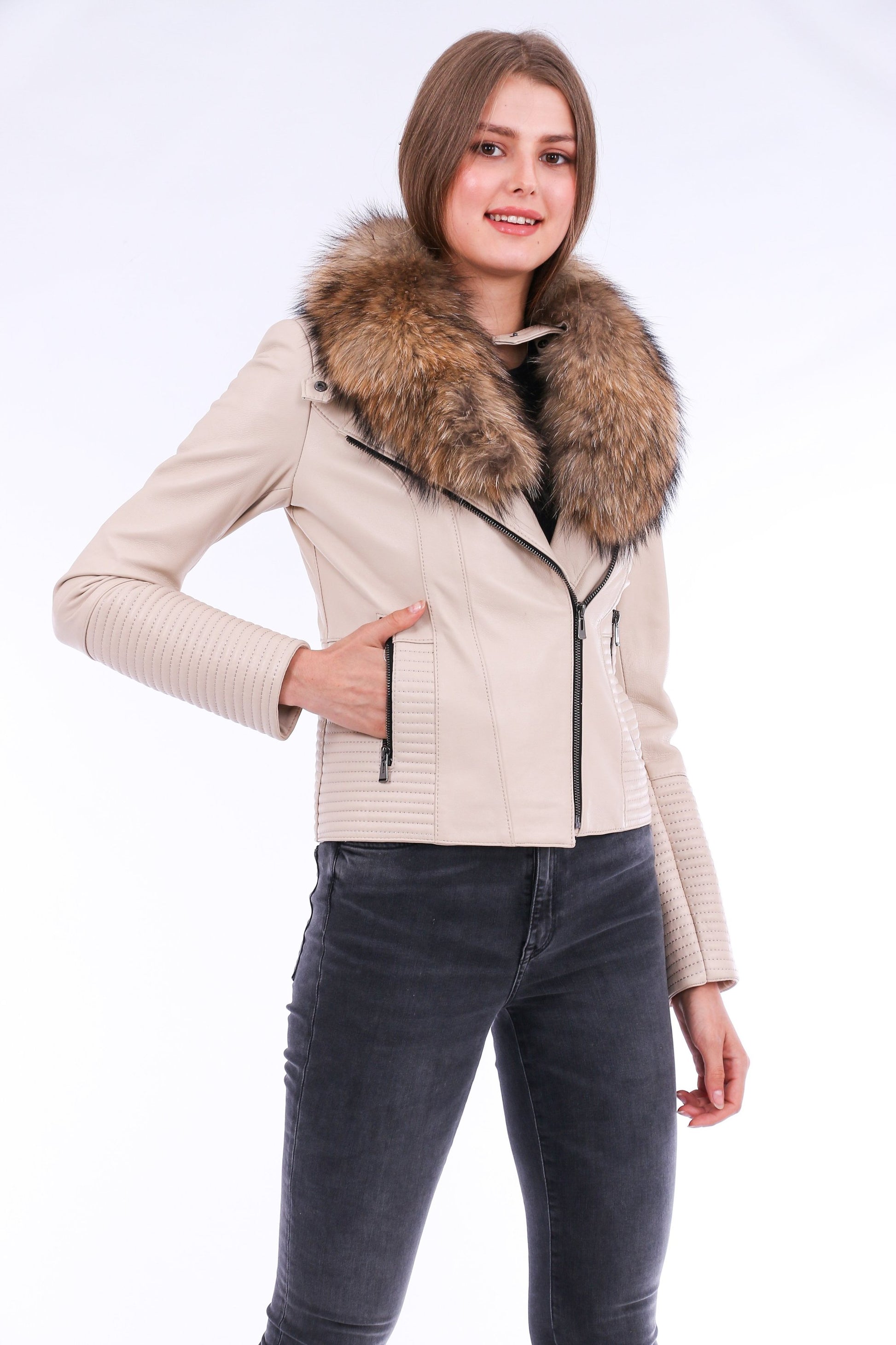Stylish White Ravenna Leather Biker Jacket | LateurGo