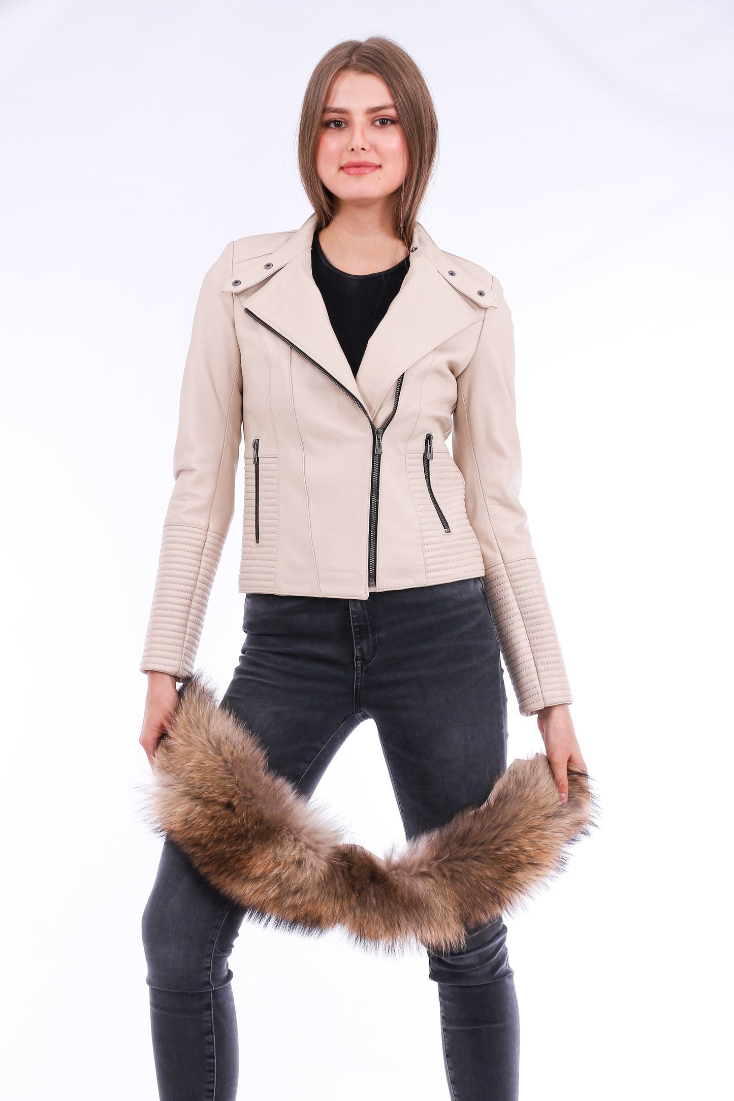 Stylish White Ravenna Leather Biker Jacket | LateurGo