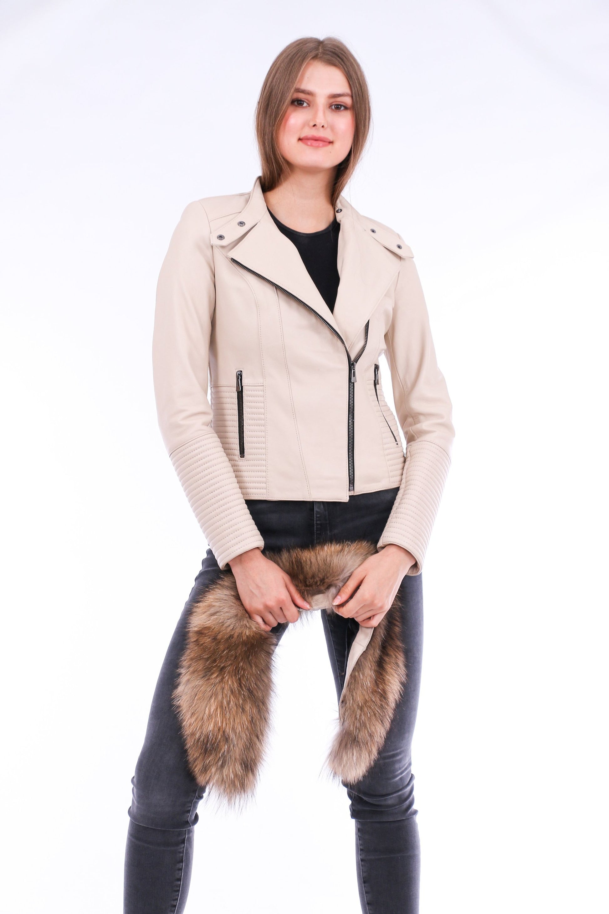Stylish White Ravenna Leather Biker Jacket | LateurGo