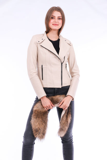 Stylish White Ravenna Leather Biker Jacket | LateurGo