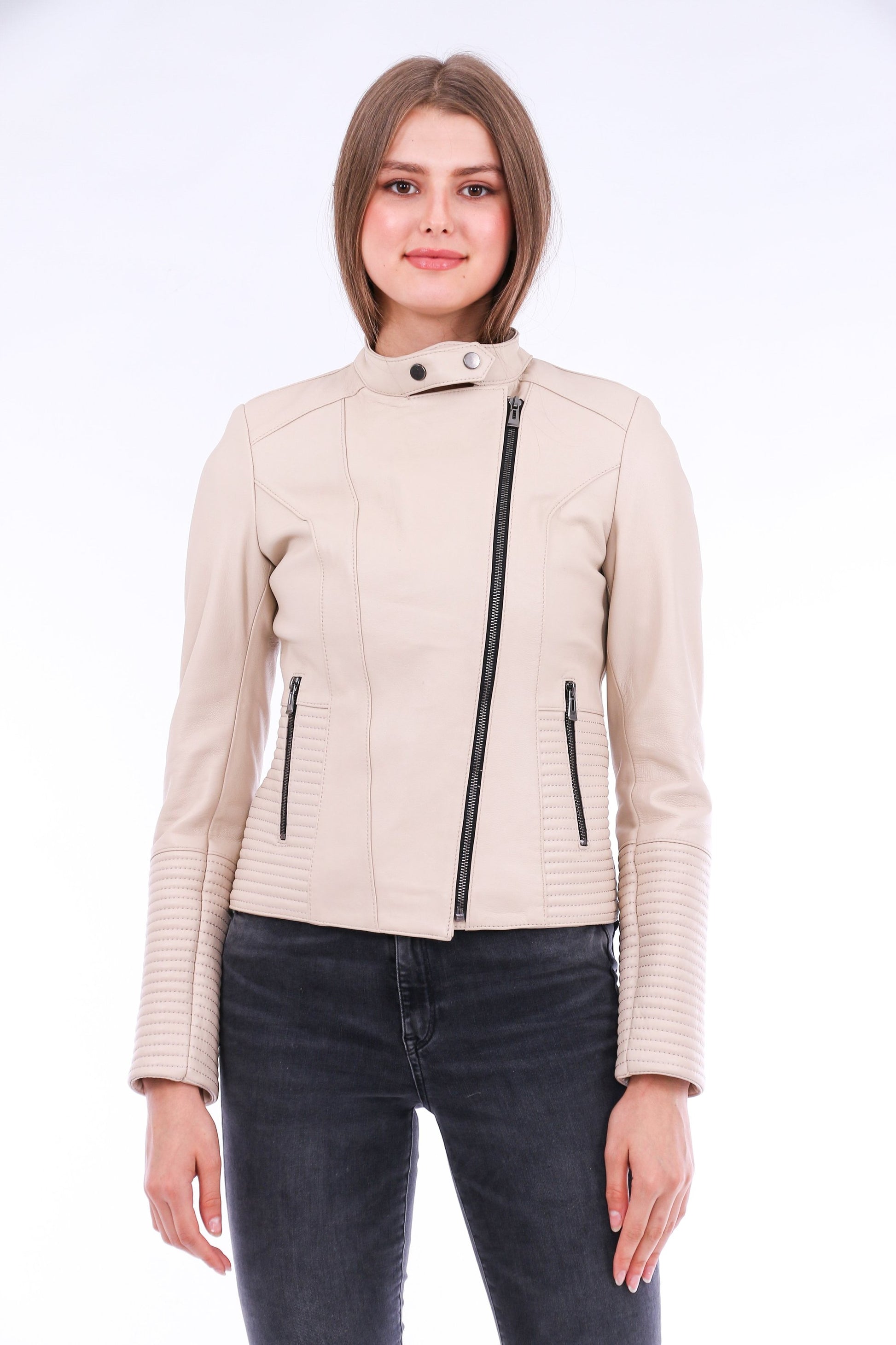 Stylish White Ravenna Leather Biker Jacket | LateurGo