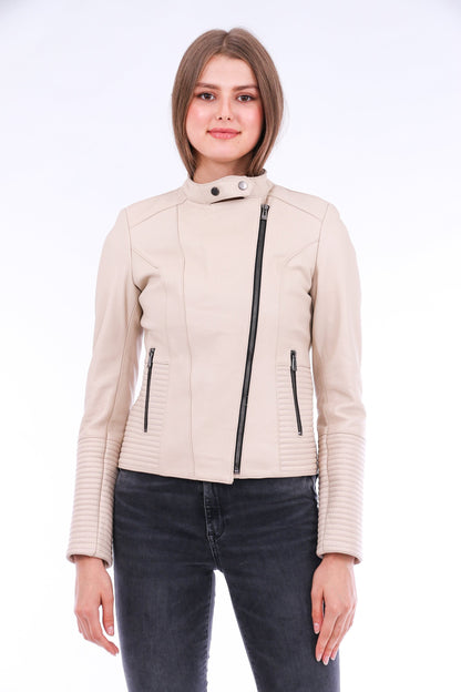 Stylish White Ravenna Leather Biker Jacket | LateurGo