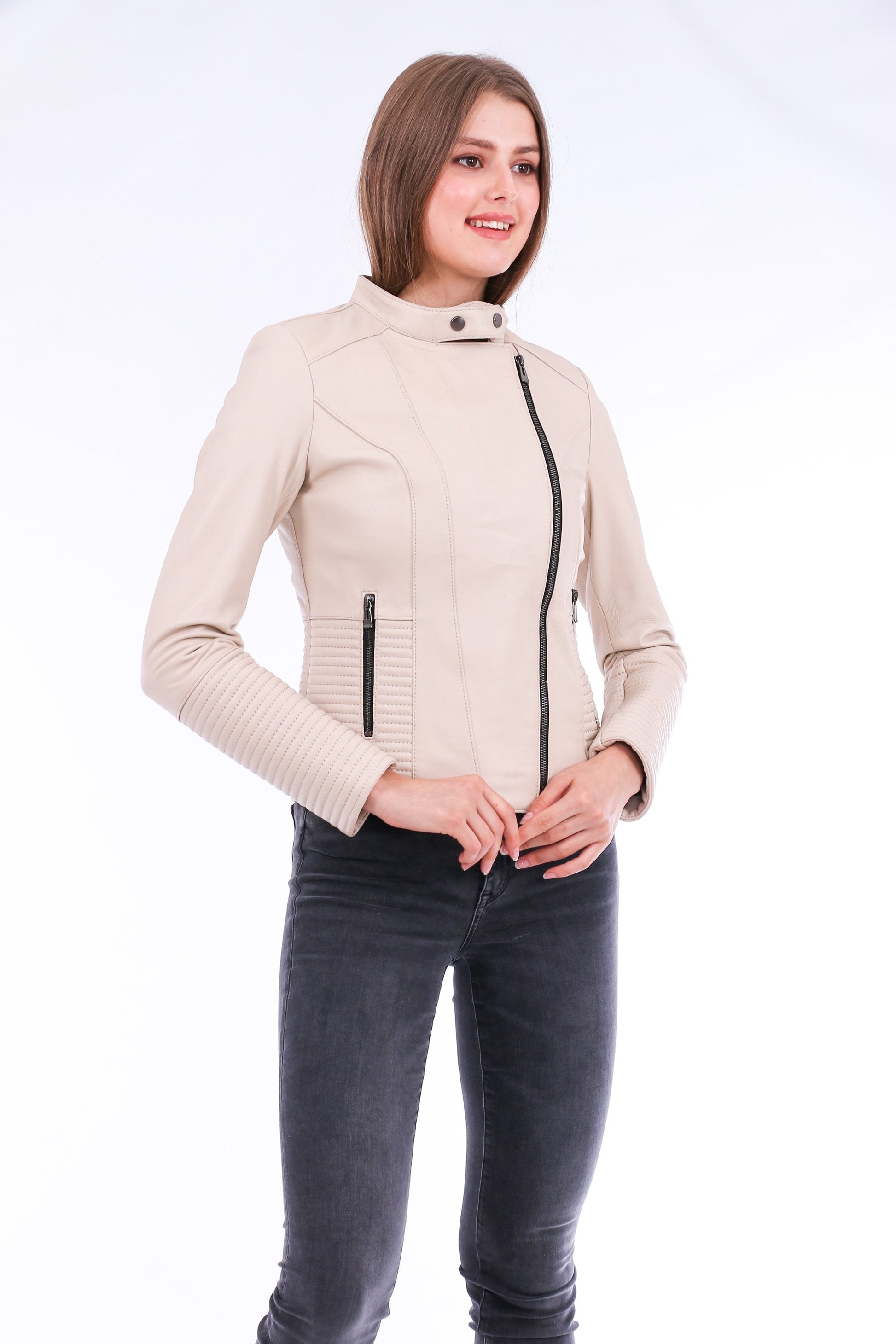 Stylish White Ravenna Leather Biker Jacket | LateurGo