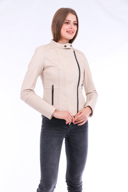 Stylish White Ravenna Leather Biker Jacket | LateurGo