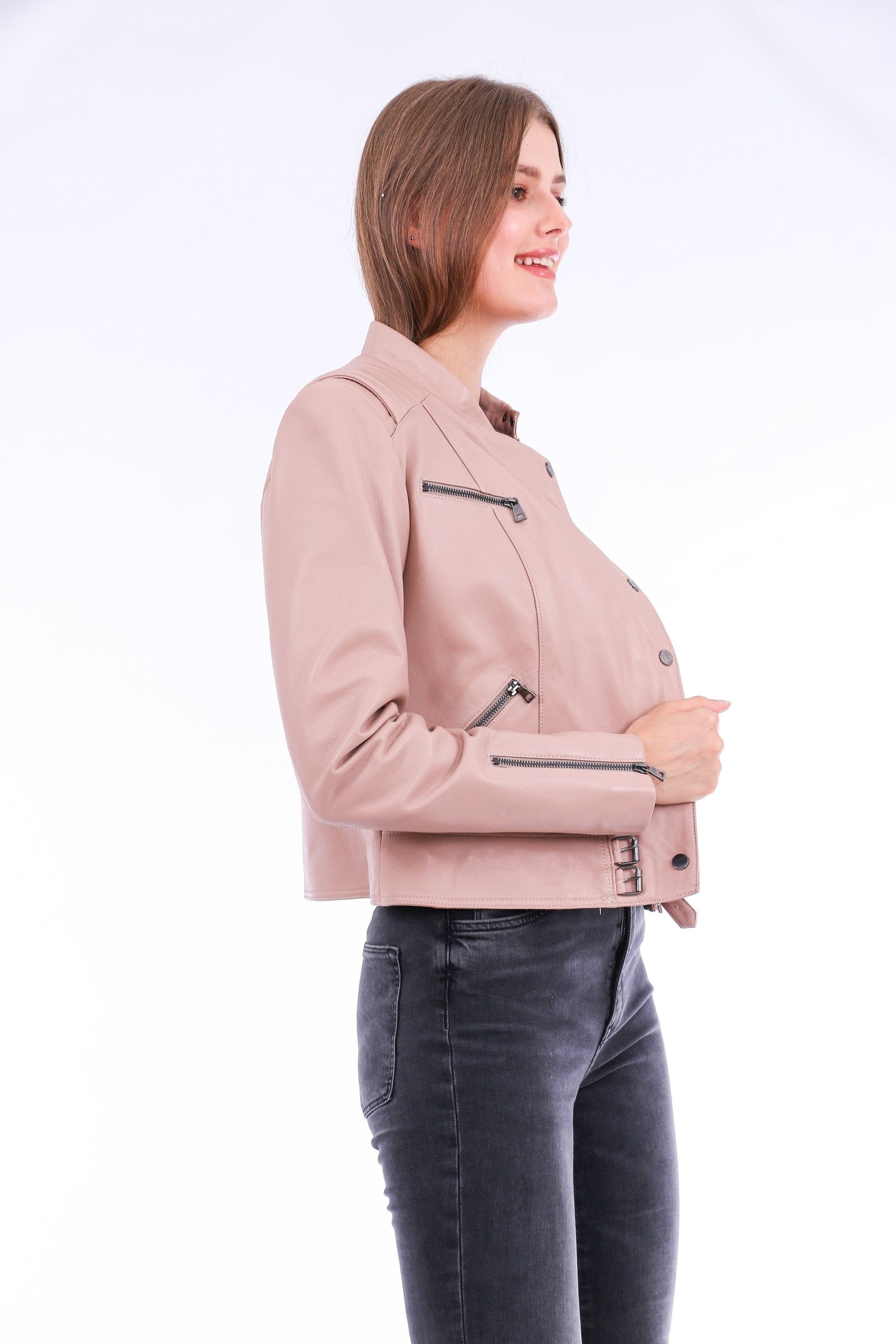 Rovigo Pink Leather Biker Jacket | Trendy Outerwear