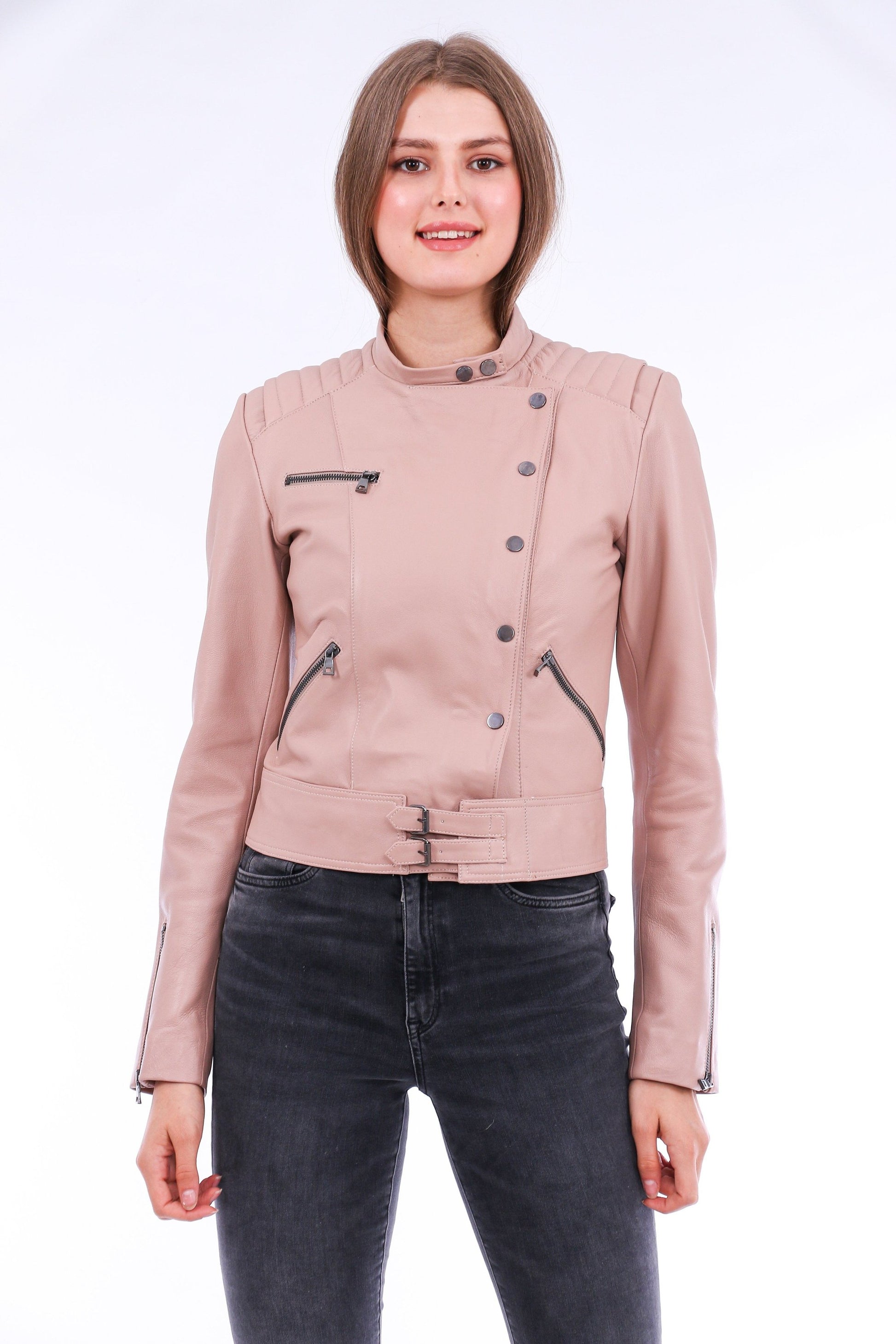 Rovigo Pink Leather Biker Jacket | Trendy Outerwear