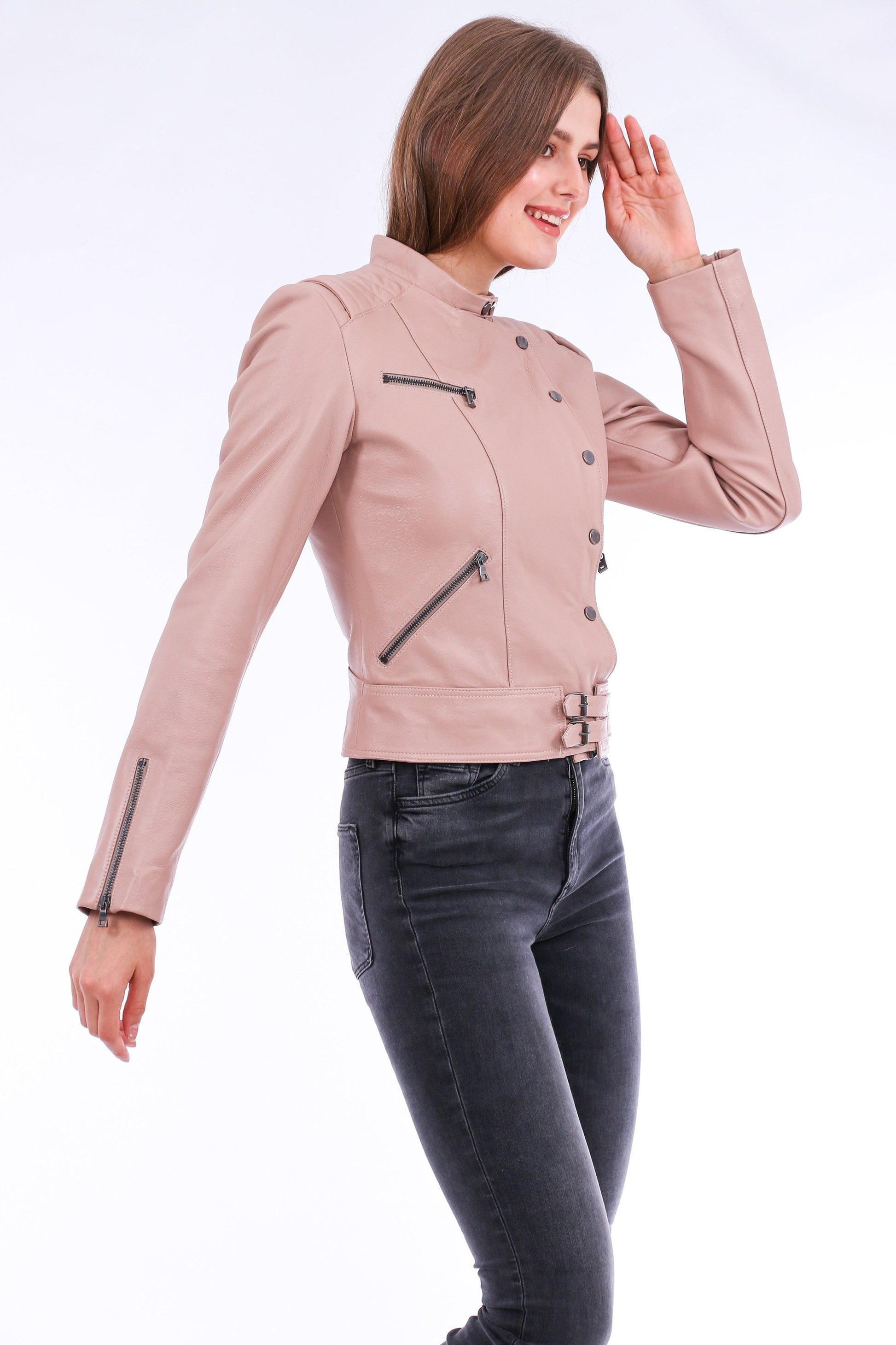 Rovigo Pink Leather Biker Jacket | Trendy Outerwear