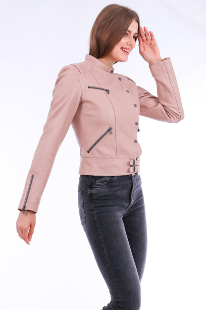 Rovigo Pink Leather Biker Jacket | Trendy Outerwear