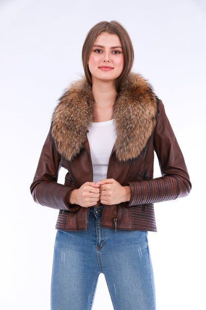 Brown Ravenna Leather Biker Jacket | LateurGo