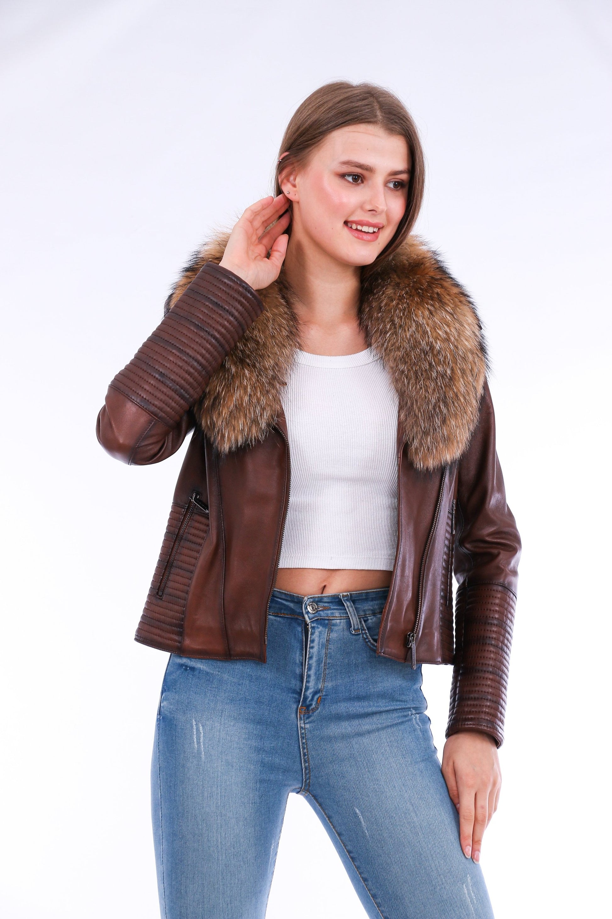 Brown Ravenna Leather Biker Jacket | LateurGo