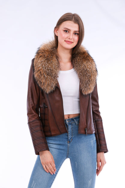 Brown Ravenna Leather Biker Jacket | LateurGo