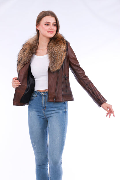 Brown Ravenna Leather Biker Jacket | LateurGo