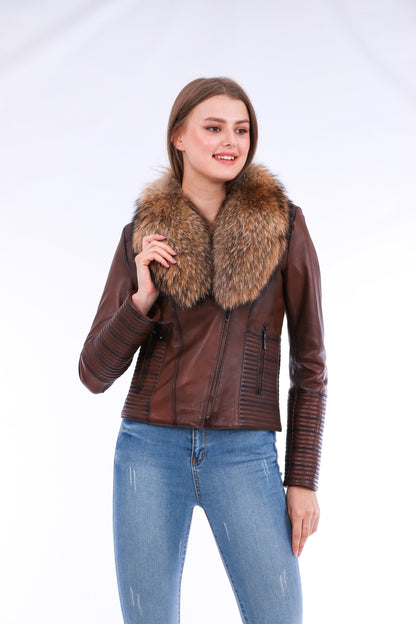 Brown Ravenna Leather Biker Jacket | LateurGo