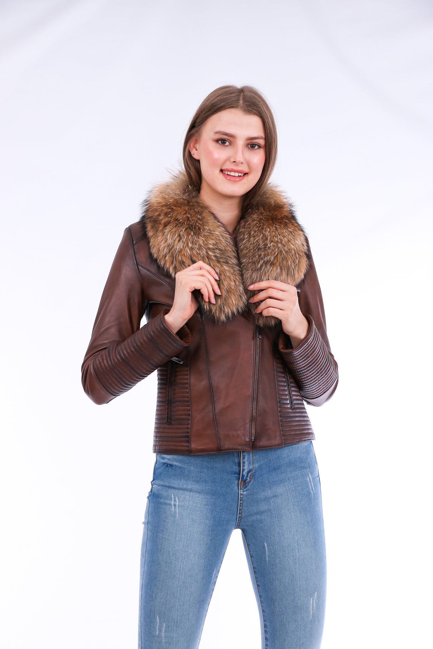 Brown Ravenna Leather Biker Jacket | LateurGo