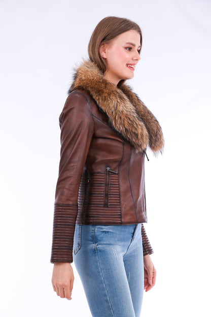 Brown Ravenna Leather Biker Jacket | LateurGo