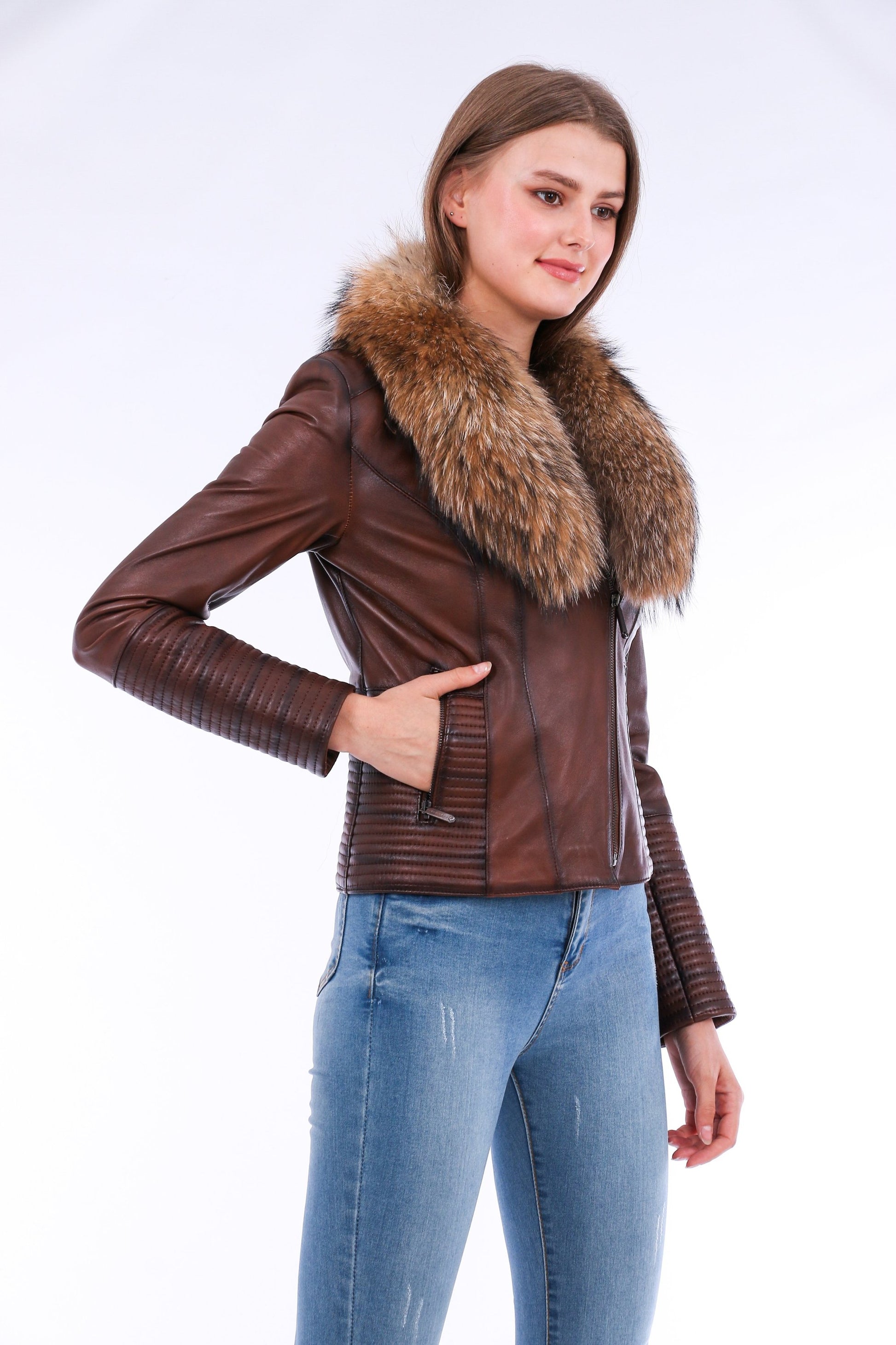 Brown Ravenna Leather Biker Jacket | LateurGo
