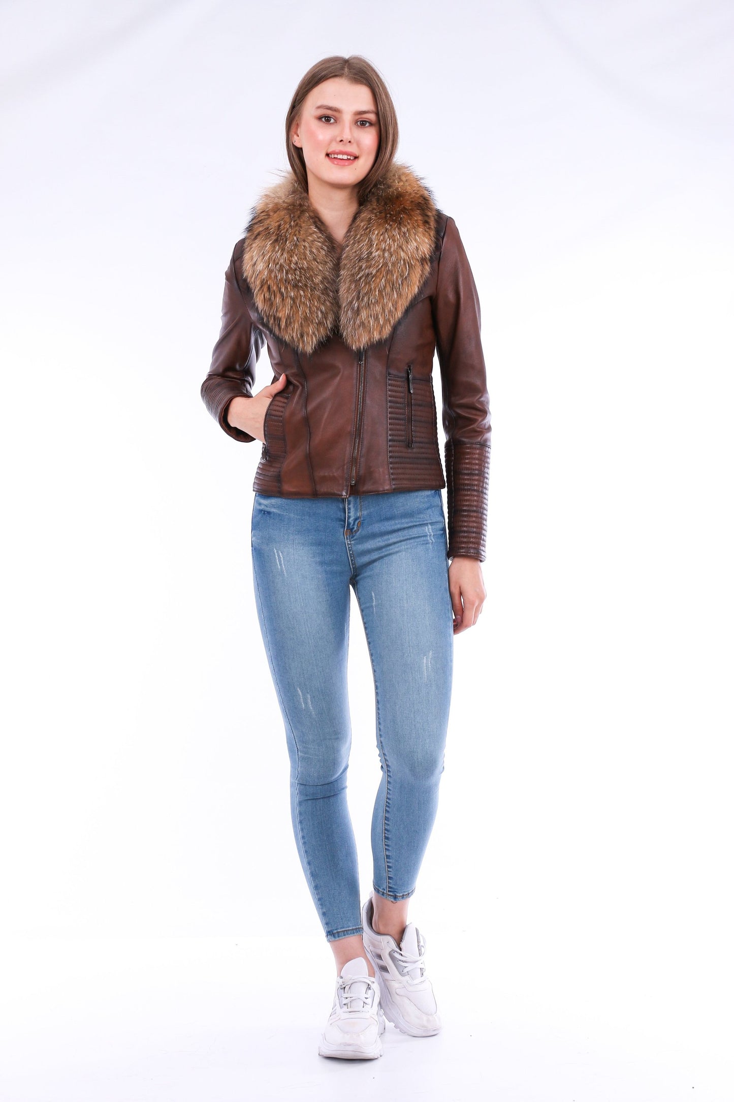 Brown Ravenna Leather Biker Jacket | LateurGo