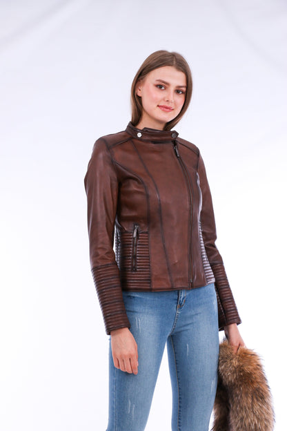 Brown Ravenna Leather Biker Jacket | LateurGo