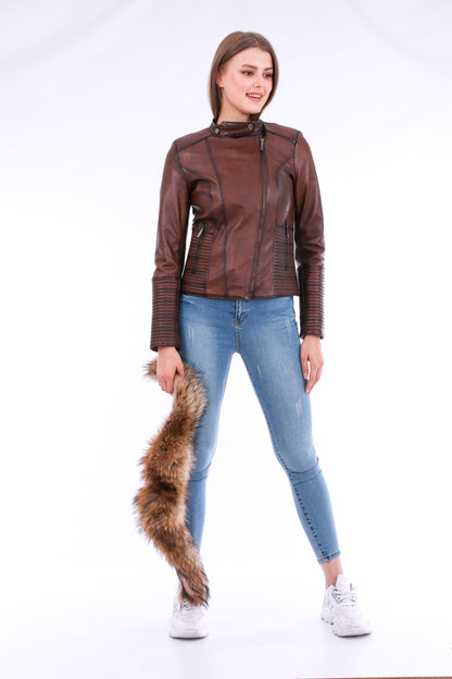 Brown Ravenna Leather Biker Jacket | LateurGo