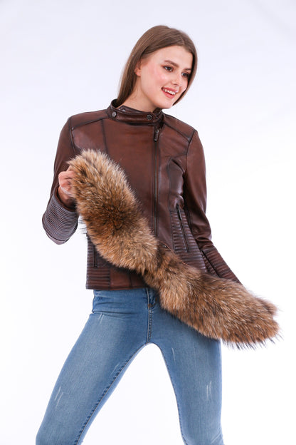 Brown Ravenna Leather Biker Jacket | LateurGo
