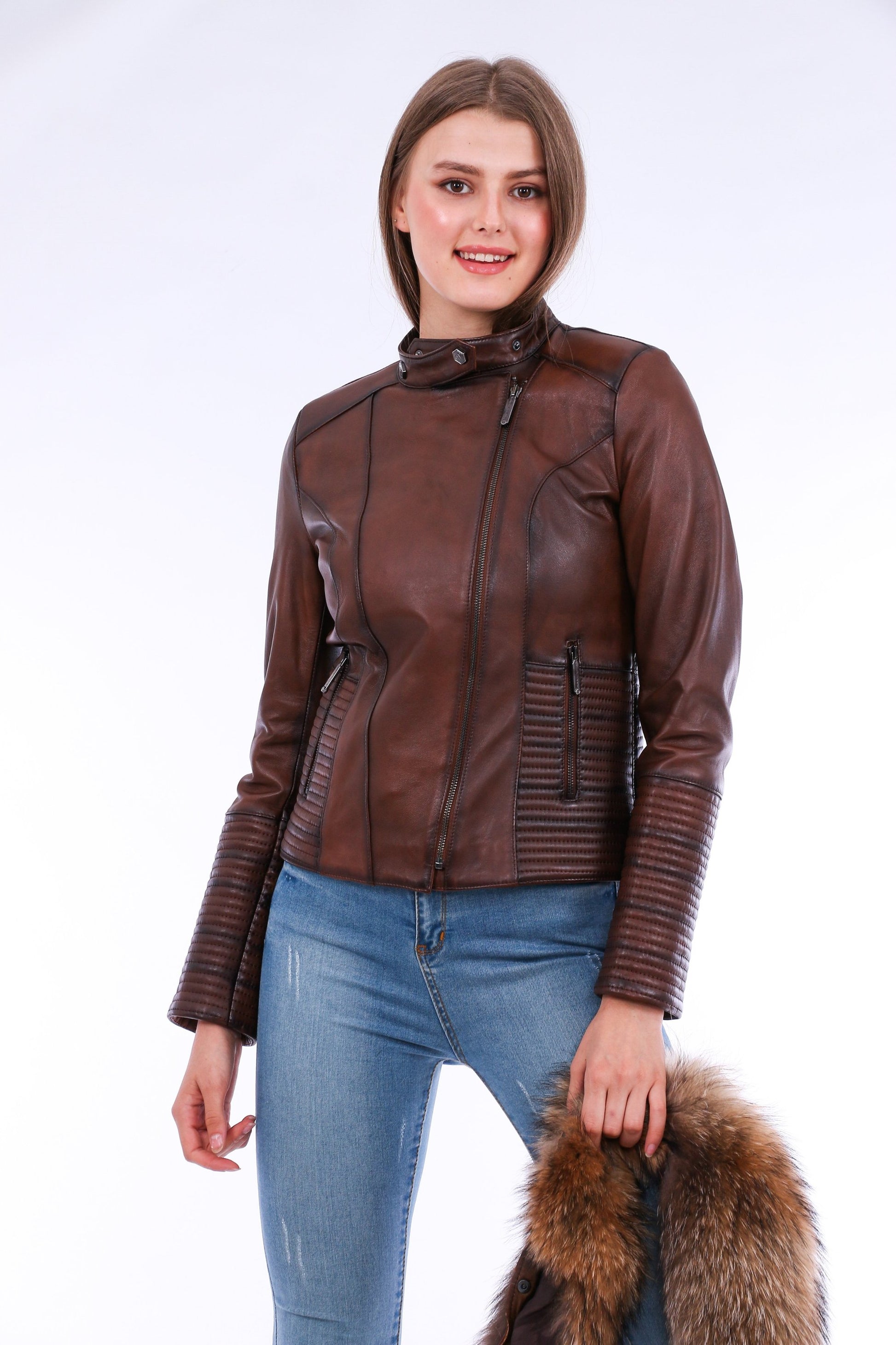 Brown Ravenna Leather Biker Jacket | LateurGo