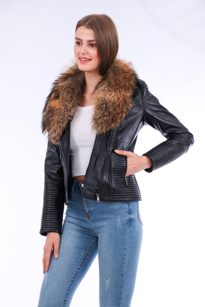 Jackets | Black Ravenna Leather Biker Jacket | LateurGo