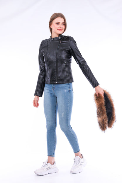 Jackets | Black Ravenna Leather Biker Jacket | LateurGo