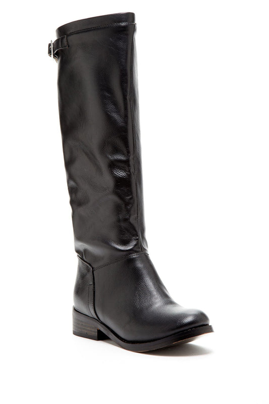 LateurGo Vegan Leather Buckle Detail Zipper Boots