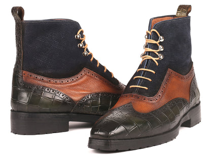 LateurGo Paul Parkman Three Tone Wingtip Boots with Rubber Sole