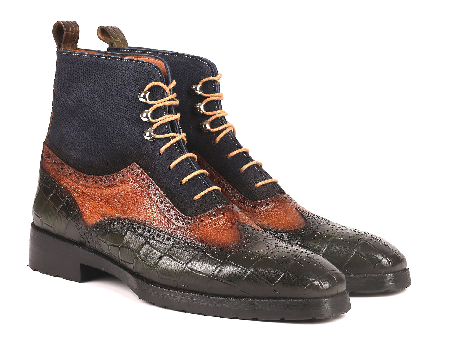 LateurGo Paul Parkman Three Tone Wingtip Boots with Rubber Sole