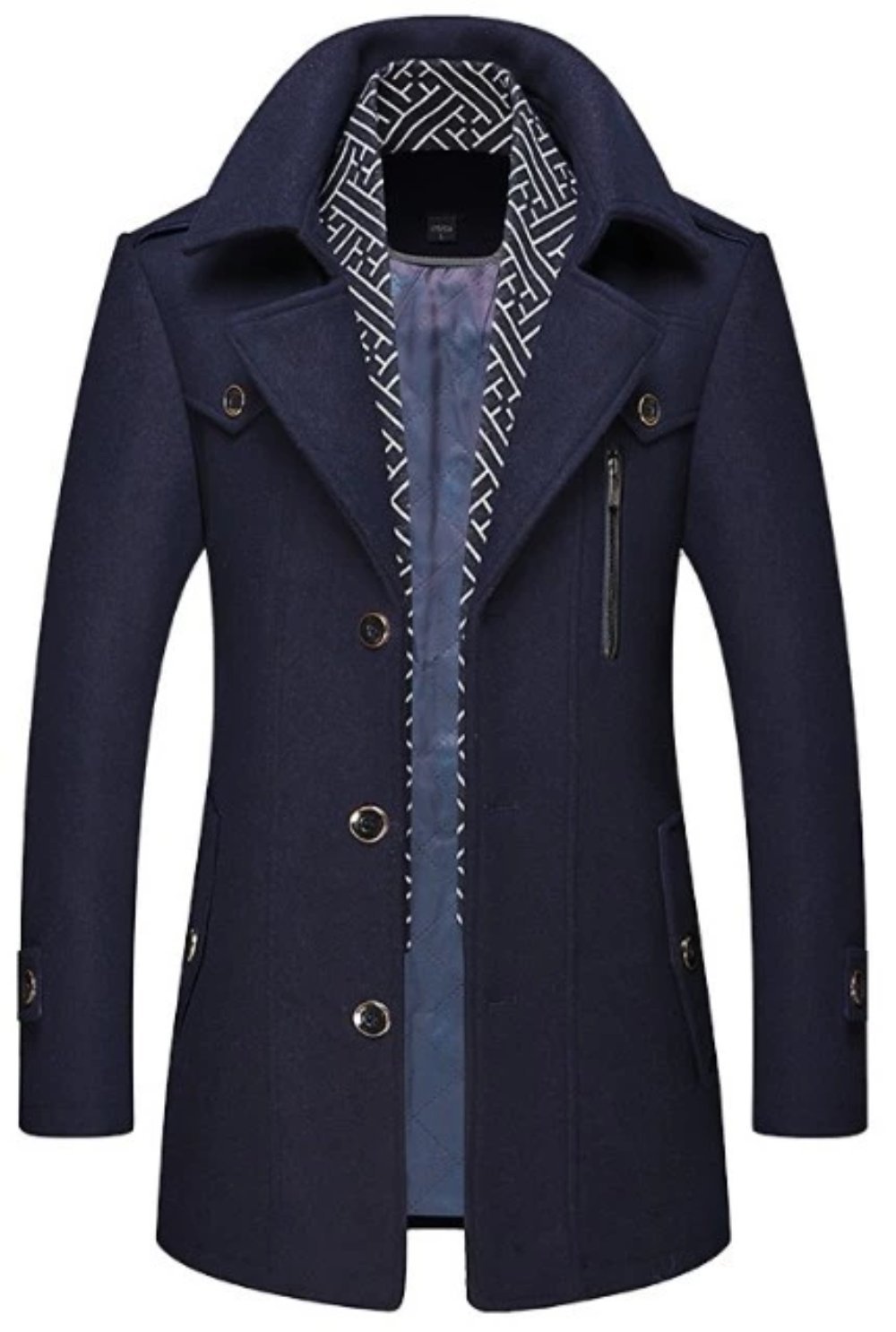 Men's Layered Collar Mid Length Stylish Coat
