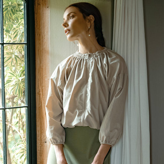 Jackets | Recycled Ruffle Jacket in Beige | LateurGo