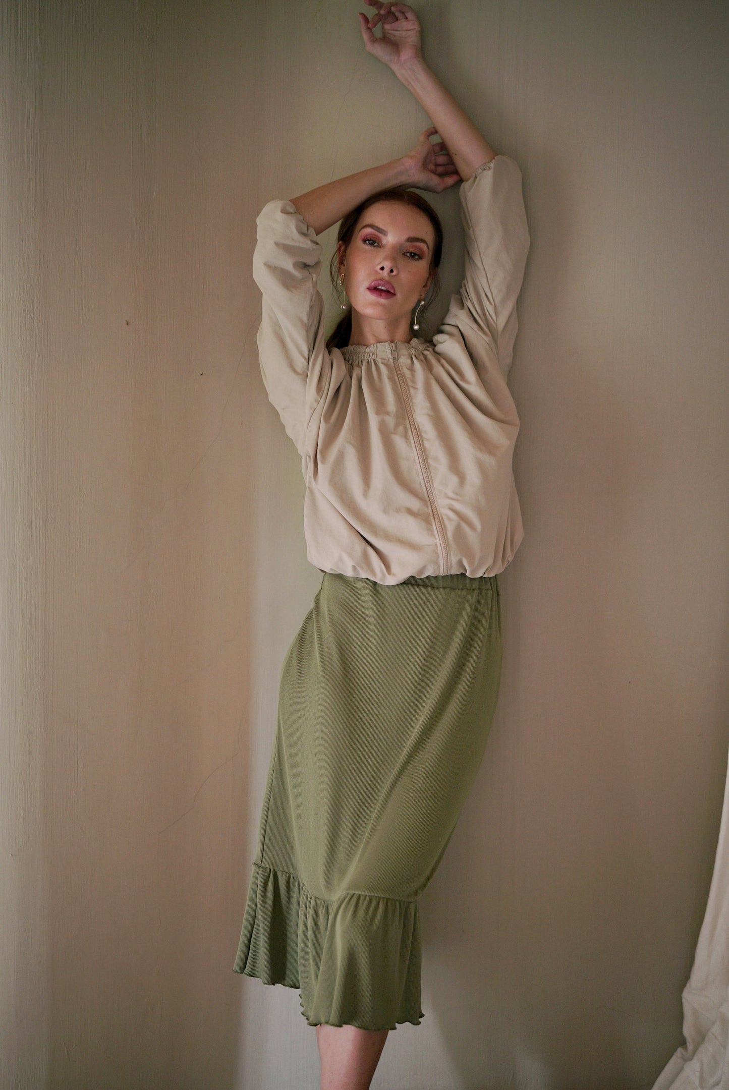 Jackets | Recycled Ruffle Jacket in Beige | LateurGo