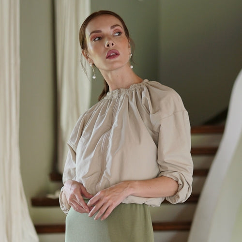 Jackets | Recycled Ruffle Jacket in Beige | LateurGo