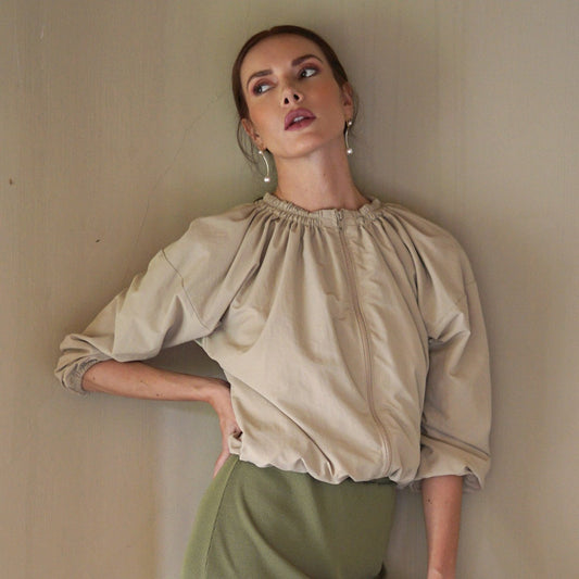 Jackets | Recycled Ruffle Jacket in Beige | LateurGo