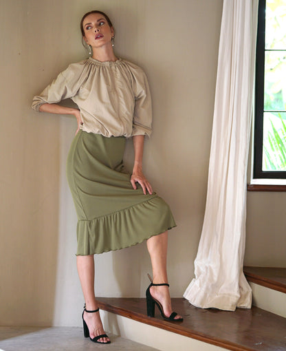 Jackets | Recycled Ruffle Jacket in Beige | LateurGo